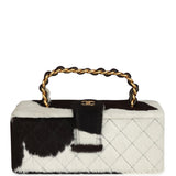 Chanel Vintage Rectangular Vanity Box Brown and White Cow Print Pony Hair Antique Gold Hardware