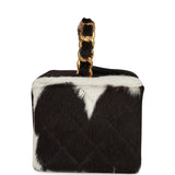 Chanel Vintage Rectangular Vanity Box Brown and White Cow Print Pony Hair Antique Gold Hardware