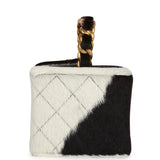 Chanel Vintage Rectangular Vanity Box Brown and White Cow Print Pony Hair Antique Gold Hardware
