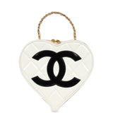 Chanel Vintage Heart Vanity Bag White and Black Patent Antique Gold Hardware