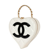 Chanel Vintage Heart Vanity Bag White and Black Patent Antique Gold Hardware