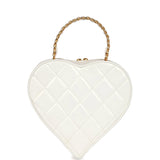 Chanel Vintage Heart Vanity Bag White and Black Patent Antique Gold Hardware