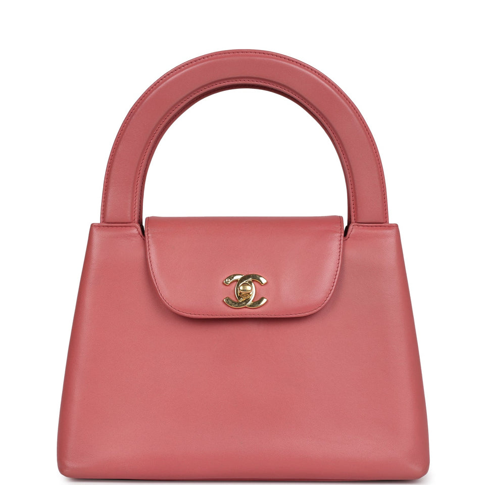 Chanel Vintage Large Kelly Pink Lambskin Gold Hardware