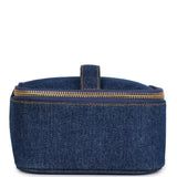 Chanel Vintage Square Vanity Case Dark Blue Denim Gold Hardware