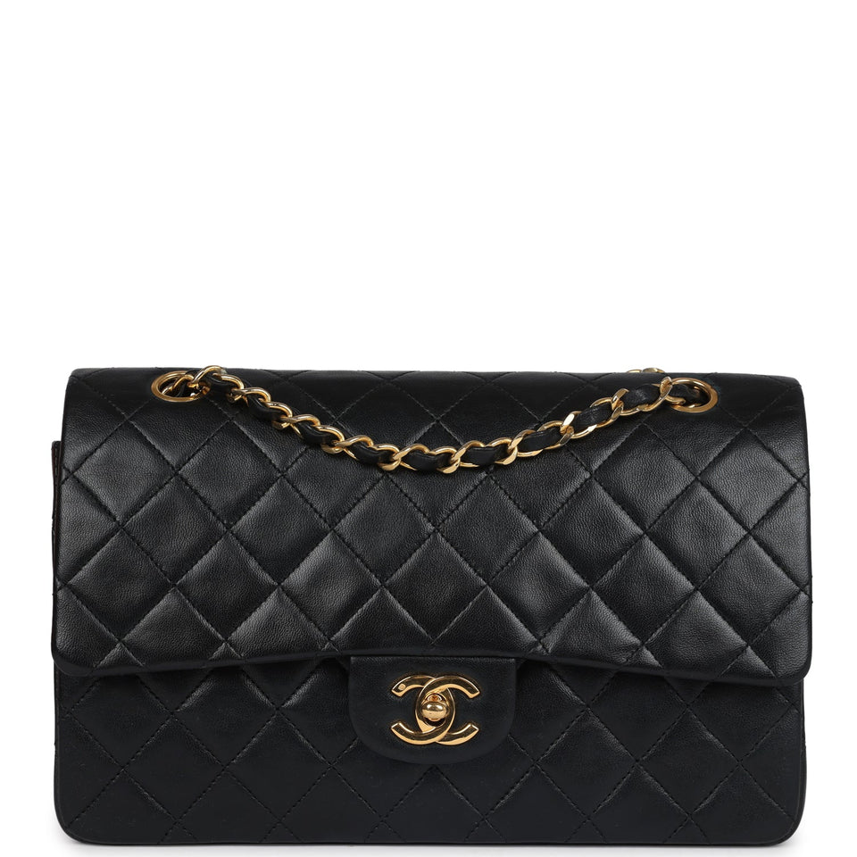 Chanel Vintage Medium Classic Double Flap Bag Black Lambskin Gold Hardware