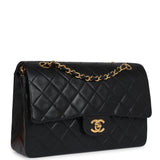 Chanel Vintage Medium Classic Double Flap Bag Black Lambskin Gold Hardware