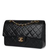 Chanel Vintage Medium Classic Double Flap Bag Black Lambskin Gold Hardware