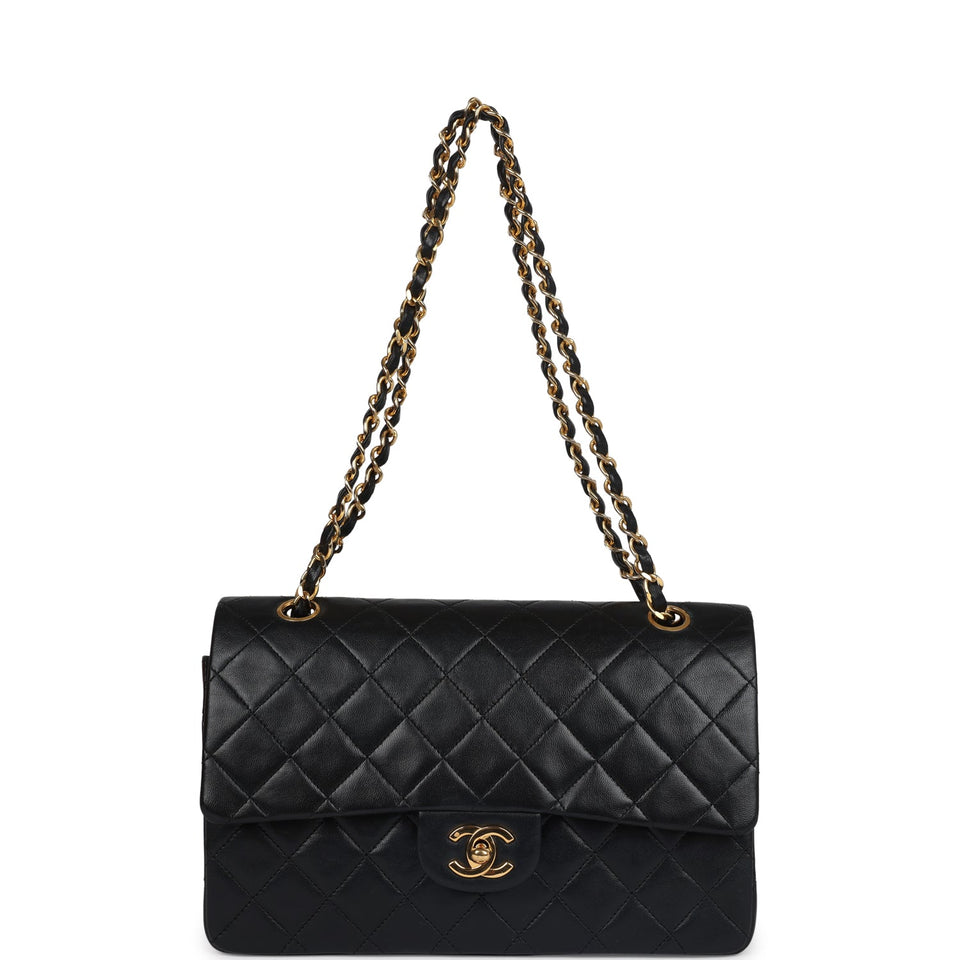Chanel Vintage Medium Classic Double Flap Bag Black Lambskin Gold Hardware