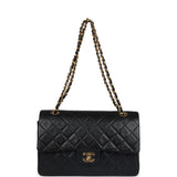 Chanel Vintage Medium Classic Double Flap Bag Black Lambskin Gold Hardware