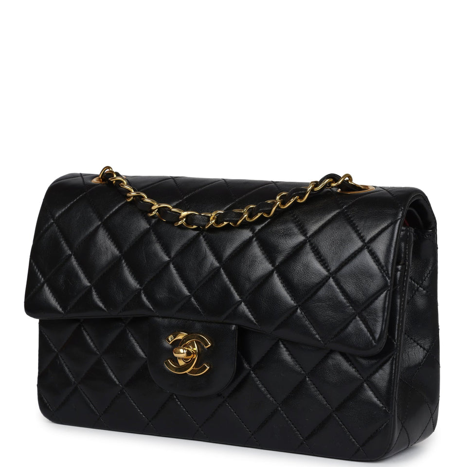 Chanel Vintage Small Classic Double Flap Black Lambskin Gold Hardware