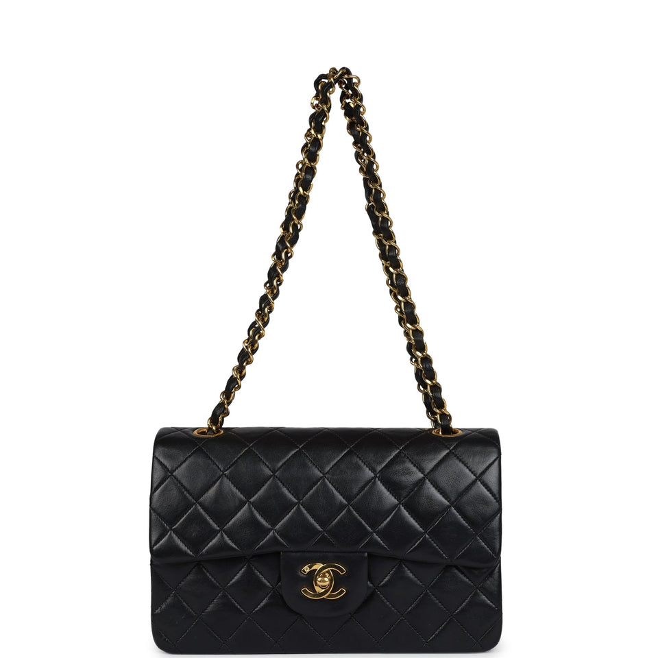 Chanel Vintage Small Classic Double Flap Black Lambskin Gold Hardware