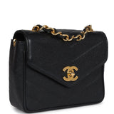Chanel Vintage Square Chevron Envelope Flap Bag Black Caviar Gold Hardware