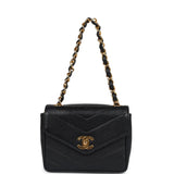 Chanel Vintage Square Chevron Envelope Flap Bag Black Caviar Gold Hardware