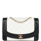 Chanel Vintage Medium Diana Flap Bag White and Black Lambskin Gold Hardware