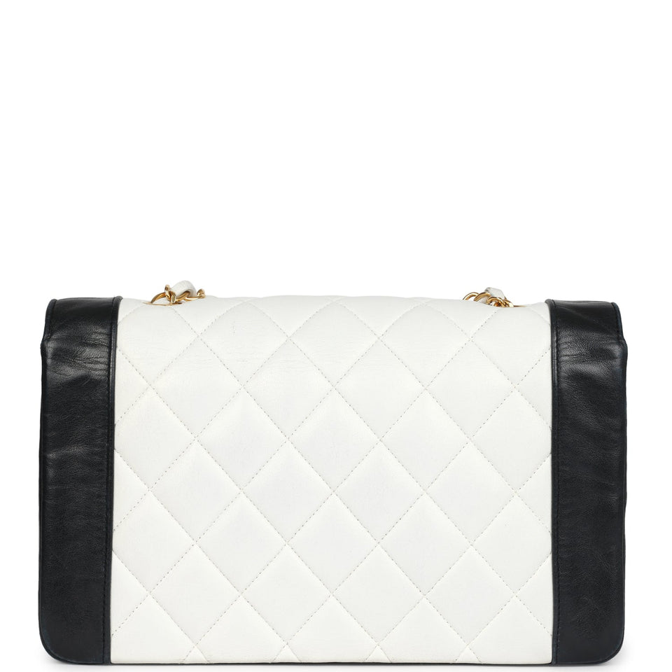 Chanel Vintage Medium Diana Flap Bag White and Black Lambskin Gold Hardware