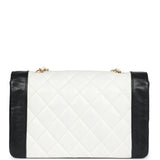 Chanel Vintage Medium Diana Flap Bag White and Black Lambskin Gold Hardware
