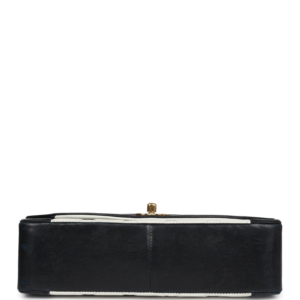 Chanel Vintage Medium Diana Flap Bag White and Black Lambskin Gold Hardware