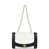 Chanel Vintage Medium Diana Flap Bag White and Black Lambskin Gold Hardware