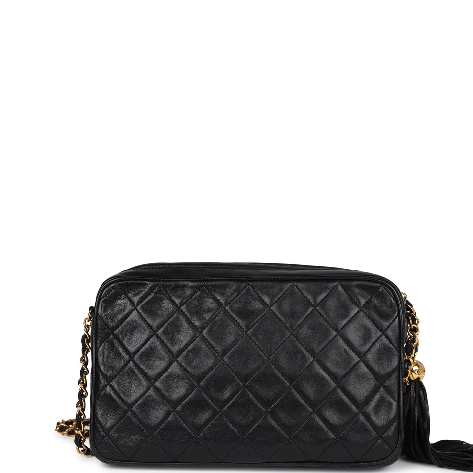 Chanel Vintage Medium Pocket Camera Bag Black Lambskin Gold Hardware