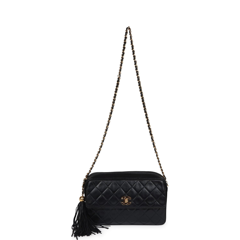 Chanel Vintage Medium Pocket Camera Bag Black Lambskin Gold Hardware