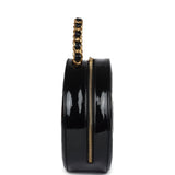 Chanel Vintage Round Vanity Bag Black and White Patent Leather Antique Gold Hardware