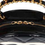 Chanel Vintage Round Vanity Bag Black and White Patent Leather Antique Gold Hardware