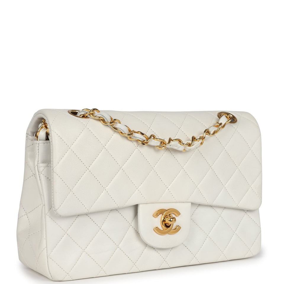 Chanel Vintage Small Classic Double Flap White Lambskin Gold Hardware