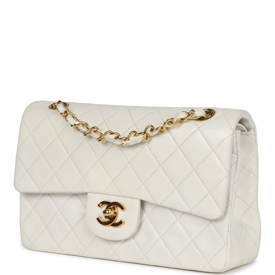 Chanel Vintage Small Classic Double Flap White Lambskin Gold Hardware