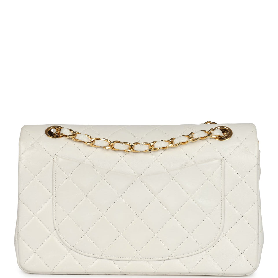 Chanel Vintage Small Classic Double Flap White Lambskin Gold Hardware
