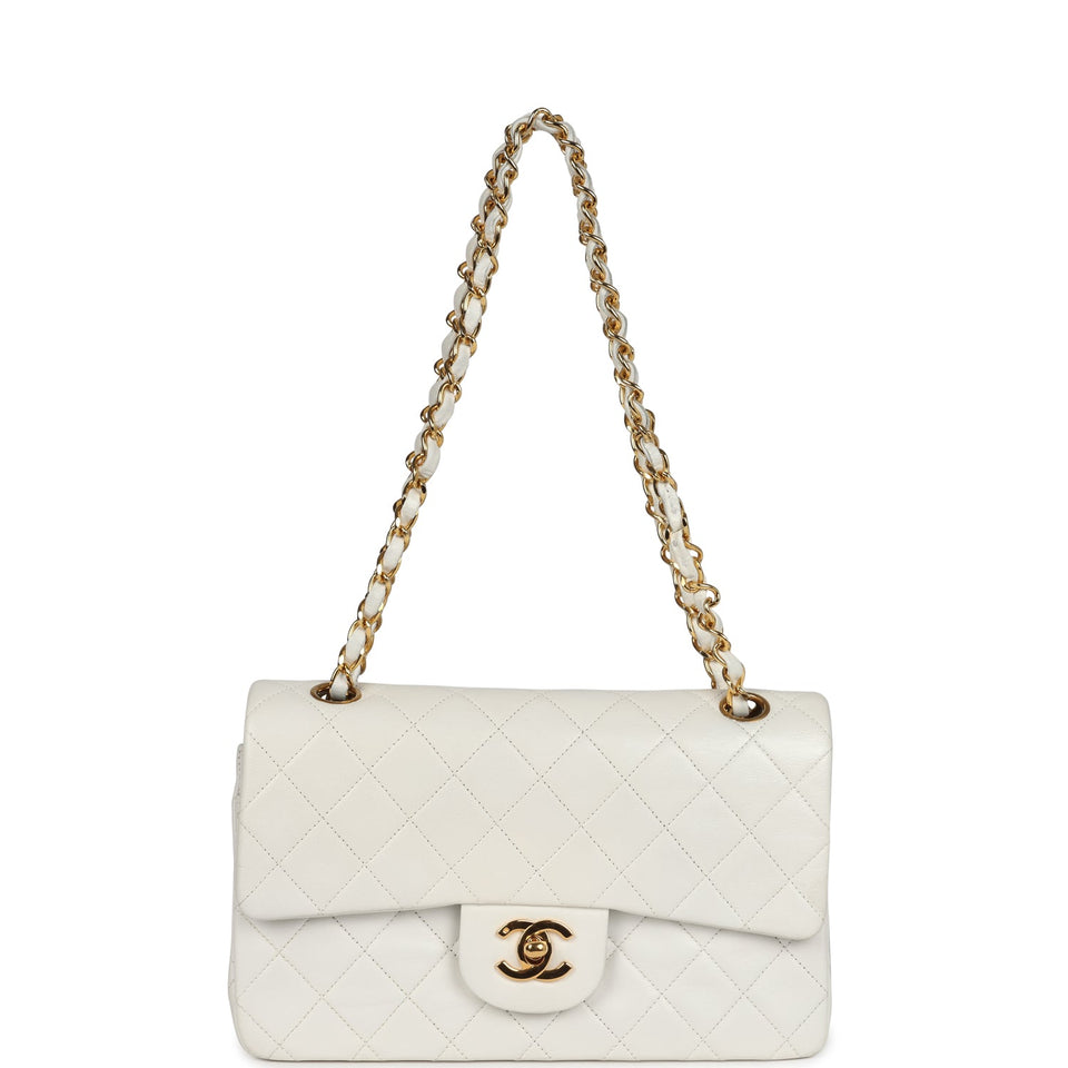 Chanel Vintage Small Classic Double Flap White Lambskin Gold Hardware