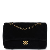 Chanel Vintage Medium Single Flap Bag with Magazine Holder Black Velvet Gold Hardware