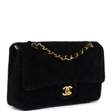 Chanel Vintage Medium Single Flap Bag with Magazine Holder Black Velvet Gold Hardware