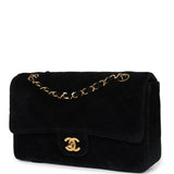 Chanel Vintage Medium Single Flap Bag with Magazine Holder Black Velvet Gold Hardware