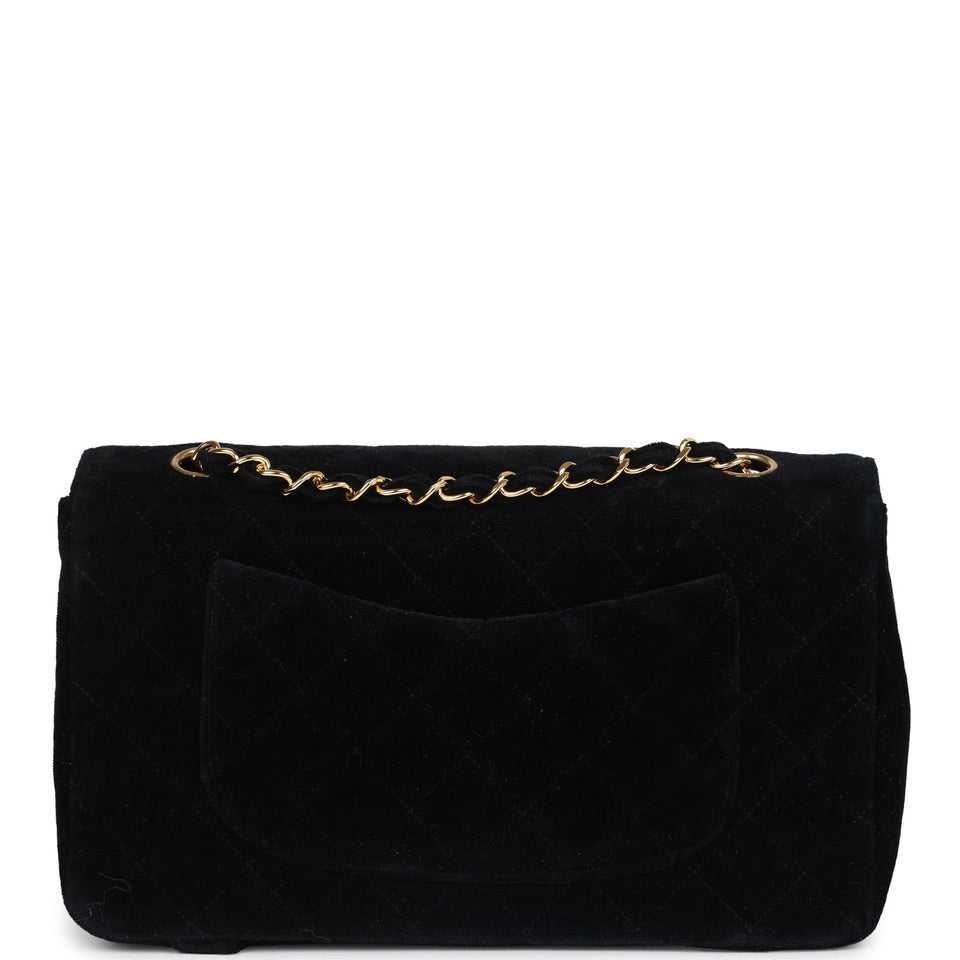 Chanel Vintage Medium Single Flap Bag with Magazine Holder Black Velvet Gold Hardware