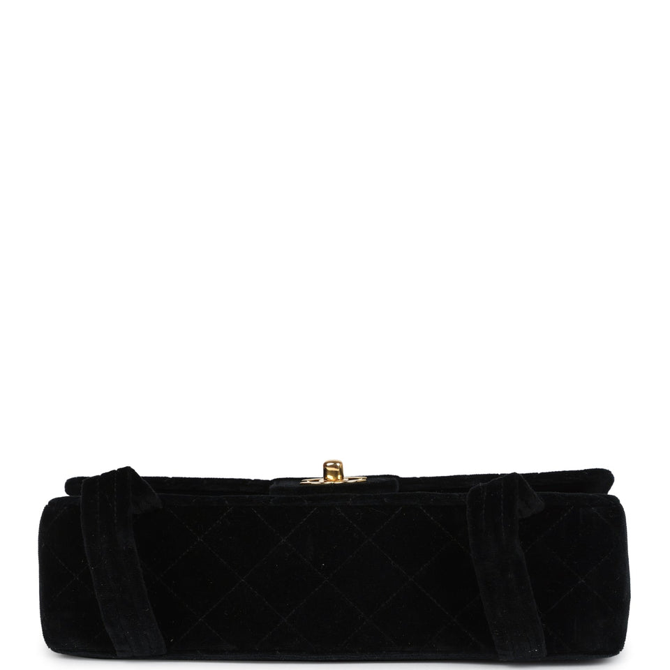 Chanel Vintage Medium Single Flap Bag with Magazine Holder Black Velvet Gold Hardware