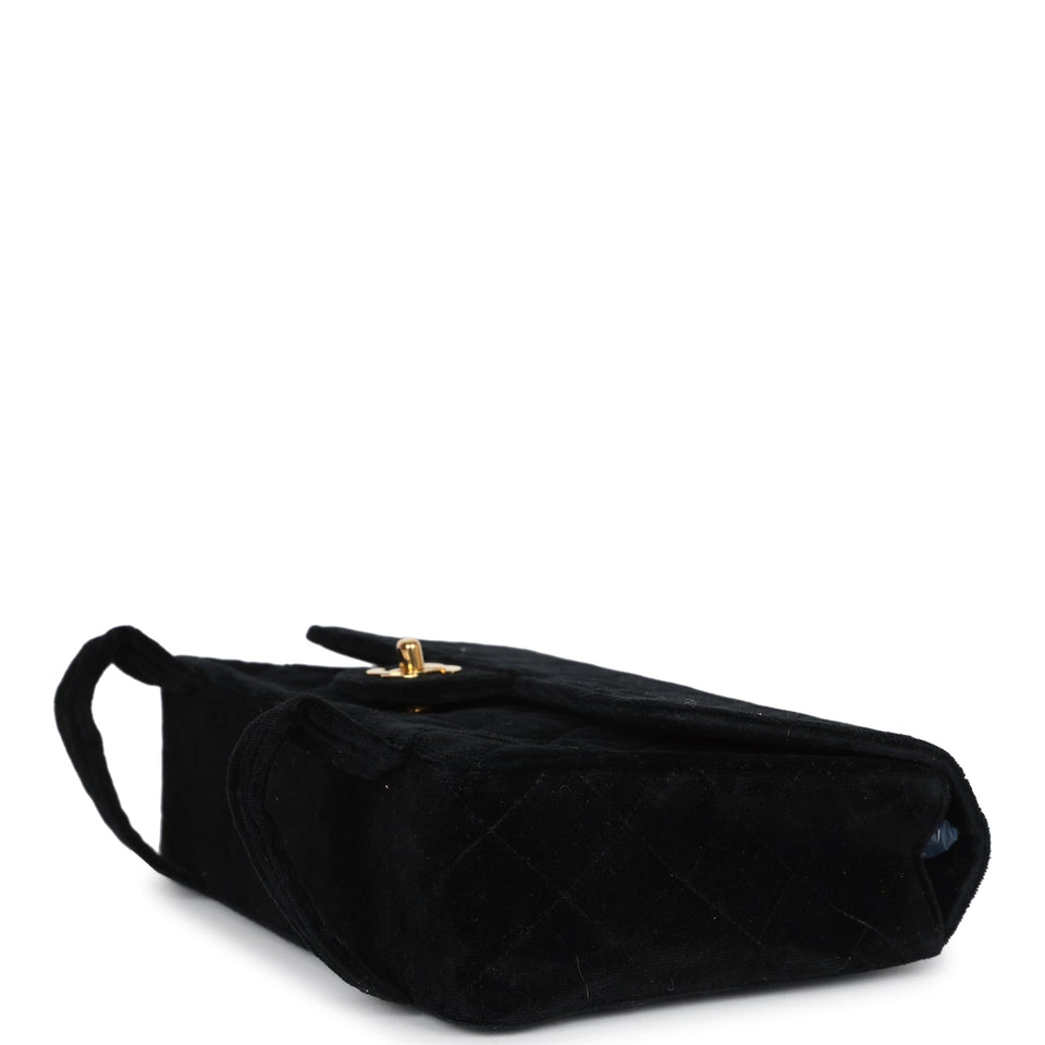 Chanel Vintage Medium Single Flap Bag with Magazine Holder Black Velvet Gold Hardware