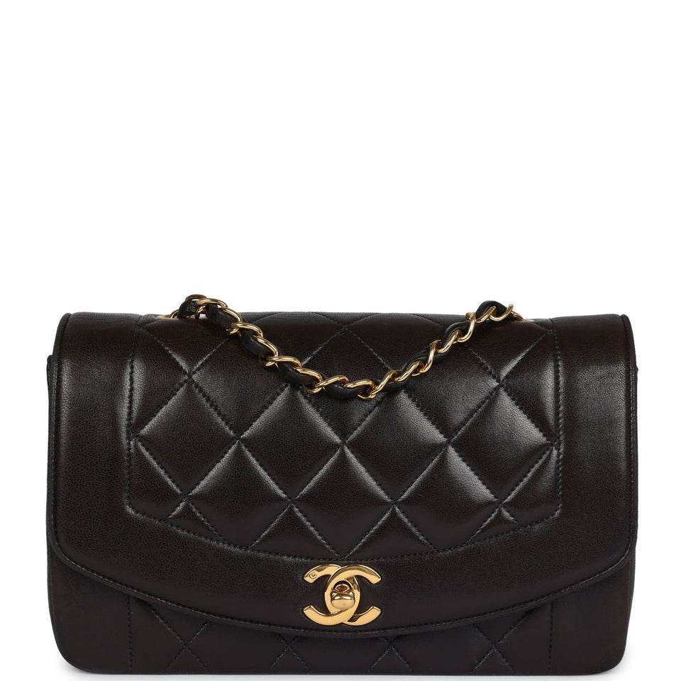 Chanel Vintage Small Diana Flap Bag Black Lambskin Gold Hardware