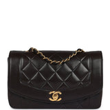 Chanel Vintage Small Diana Flap Bag Black Lambskin Gold Hardware