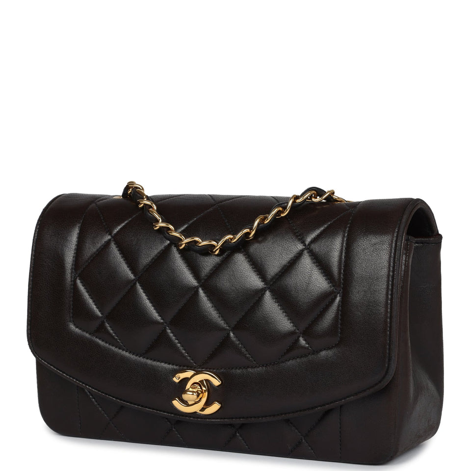 Chanel Vintage Small Diana Flap Bag Black Lambskin Gold Hardware