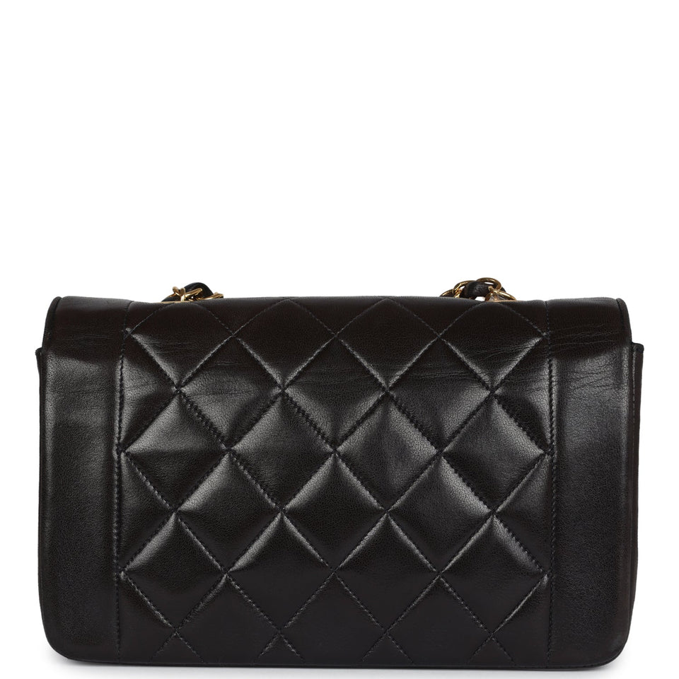 Chanel Vintage Small Diana Flap Bag Black Lambskin Gold Hardware