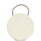Chanel Vintage Round Vanity Bag White and Black Patent Leather Antique Gold Hardware