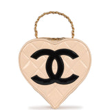 Chanel Vintage Heart Vanity Bag Beige and Black Patent Antique Gold Hardware