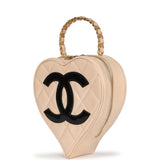 Chanel Vintage Heart Vanity Bag Beige and Black Patent Antique Gold Hardware