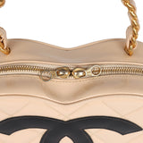 Chanel Vintage Heart Vanity Bag Beige and Black Patent Antique Gold Hardware