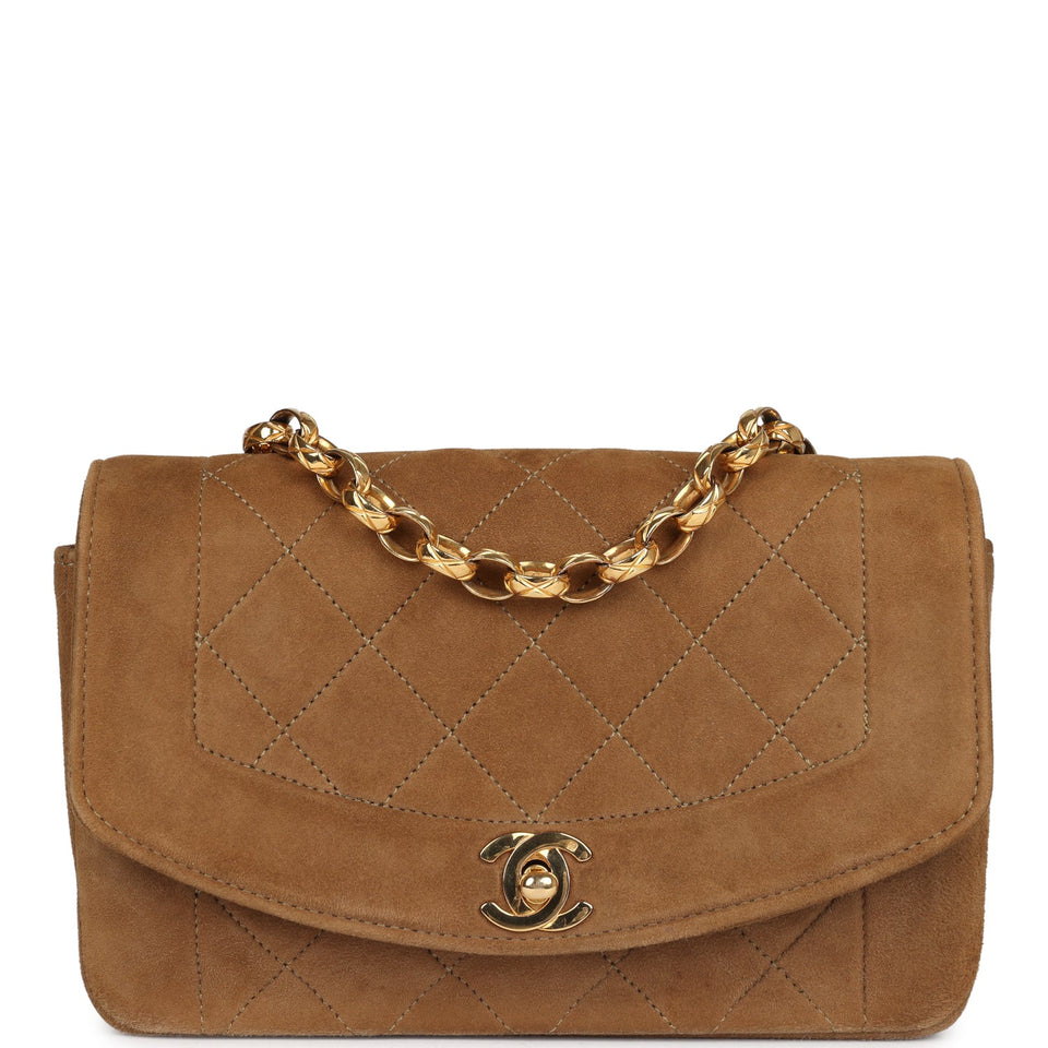 Chanel Vintage Mini Diana Flap Bag Brown Suede Gold Hardware