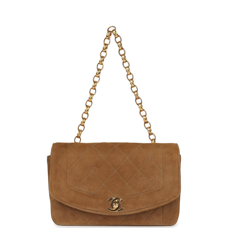 Chanel Vintage Mini Diana Flap Bag Brown Suede Gold Hardware