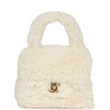 Chanel Vintage Micro Kelly Child White Rabbit Fur Gold Hardware