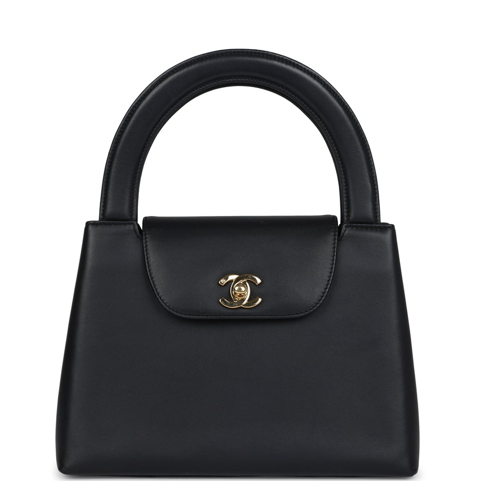 Chanel Vintage Large Kelly Black Lambskin Gold Hardware