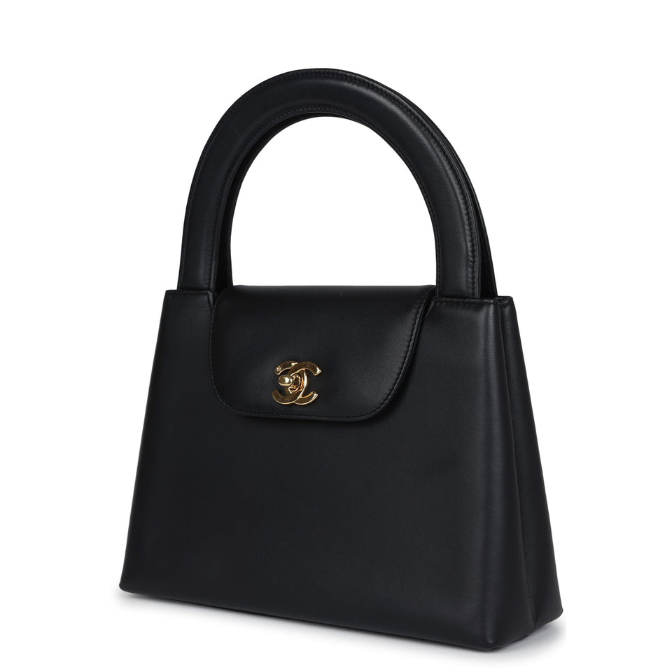 Chanel Vintage Large Kelly Black Lambskin Gold Hardware
