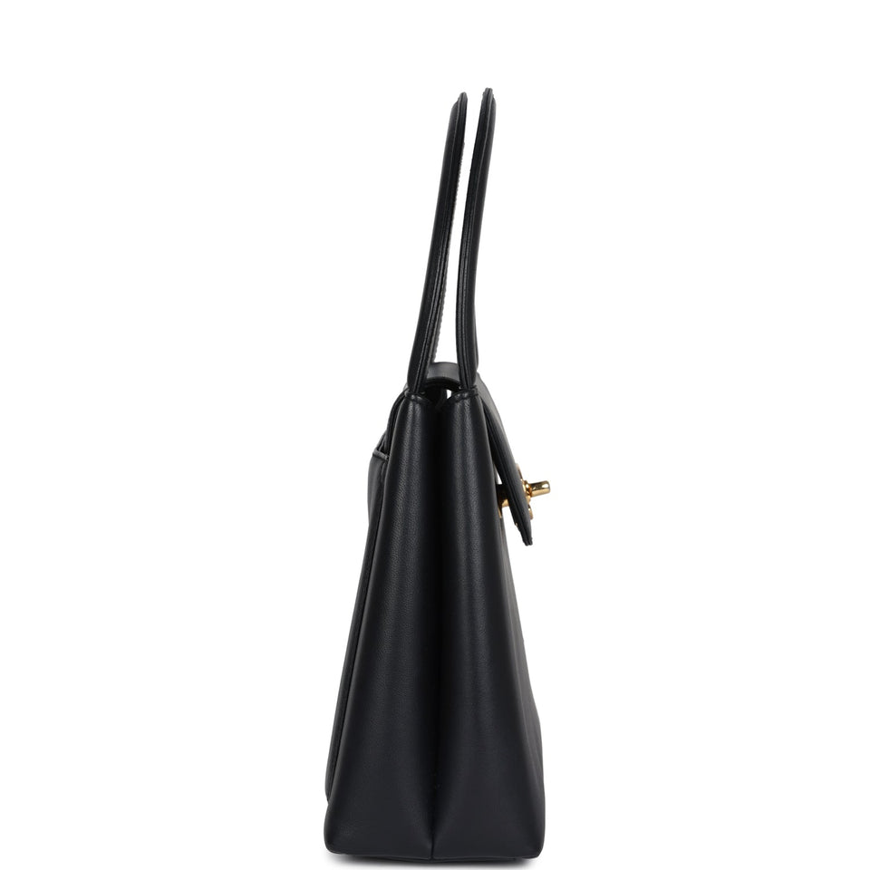 Chanel Vintage Large Kelly Black Lambskin Gold Hardware